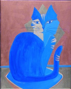 With "Cleopatra", I was thinking of regal cats and a cat's ability to look like she knows something you don't. I chose the colors because it reminded me of a reconstruction of Egyptian tomb paintings I saw in Berlin, Germany. I wanted to show that "Cleopatra" was a very regal feline.