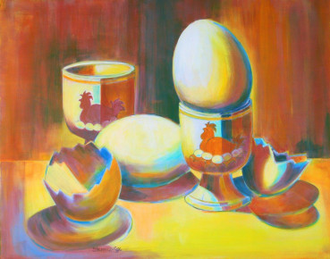 Which came first?  The hen egg cups are from a friend in Sweden.  I assembled this still life as I was thinking about drawing birds.  What better way to study birds than to start with the egg?
