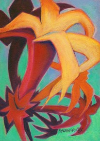 The painting 'Wild Flowers' is based on a drawing that I did during a trip to Zion Canyon in Utah. I'd seen some Scarlet Gilia wildflowers in bloom. I liked the shape of the flowers and how they radiated out from a single stem.