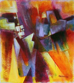 Sometimes, I paint intuitively. Such paintings are usually the most difficult and risky paintings. I never know if I will be able to bring the painting to completion. This particular painting developed in such a way as to suggest a glow, much as one might find for a fleeting moment at sunset.