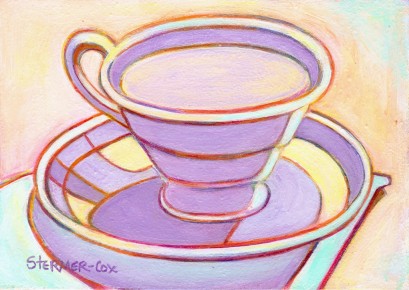 "Lavender Tea Cup" is based on a drawing I did of my Mom's tea cup. It was also used by my Dad as a coffee cup. I painted it thinking of morning light and of the first cup of the day.