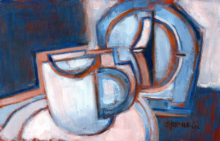 Espresso Time-R is a "spin-off" mini-series derived from my "Three Minute Egg" series. I was playing with the theme of "time" so I paired up my favorite espresso cup with the kitchen timer. This is a "just for fun" painting.