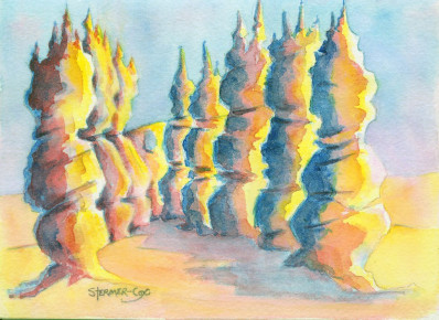 141 - Hoodoo Kings at Dawn, $150 (Watercolor, 5" x 7")