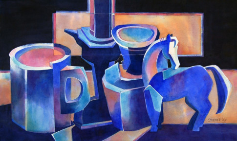 295 - Still Life with Toy Pony, D41, $650 (Watercolor, 12.5" x 21.5")