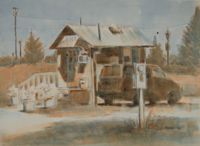 474 - The Local Coffee Kiosk, $450 (Watercolor, 11" x 15")