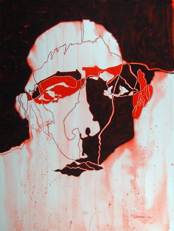 Blind Contour Self Portrait in Black & Red - 277