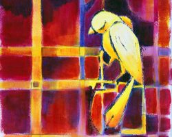 189 - Yellow Bird on a Fence, $185 (Acrylic, 8" x 10")