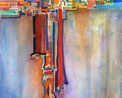 Mixed Media 243 - Festive Abstract IV Subterranean Blues, $450 (Watercolor and Acrylic, 10.5" x 14")