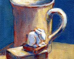 481 - Coffee Cup and Rabbit Netsuke, $250 (Acrylic, 10.5" x 8")